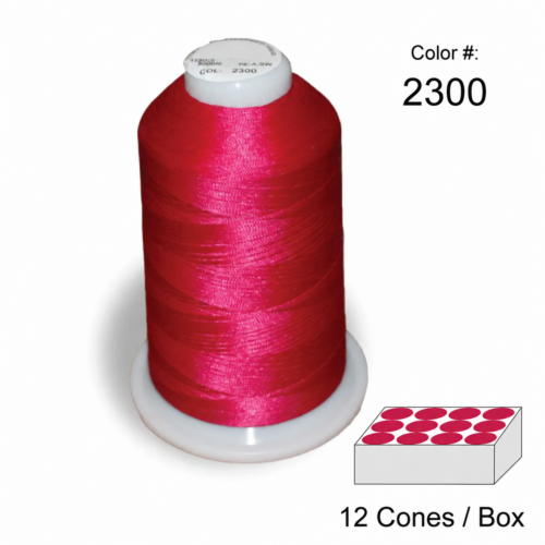 Pink 2300 polyester embroidery thread cone, 12 cones per box