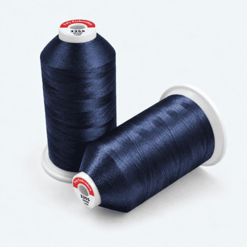 Two cones of 3355 Dark Indigo navy polyester embroidery thread, 5000M each, 12 cones per box